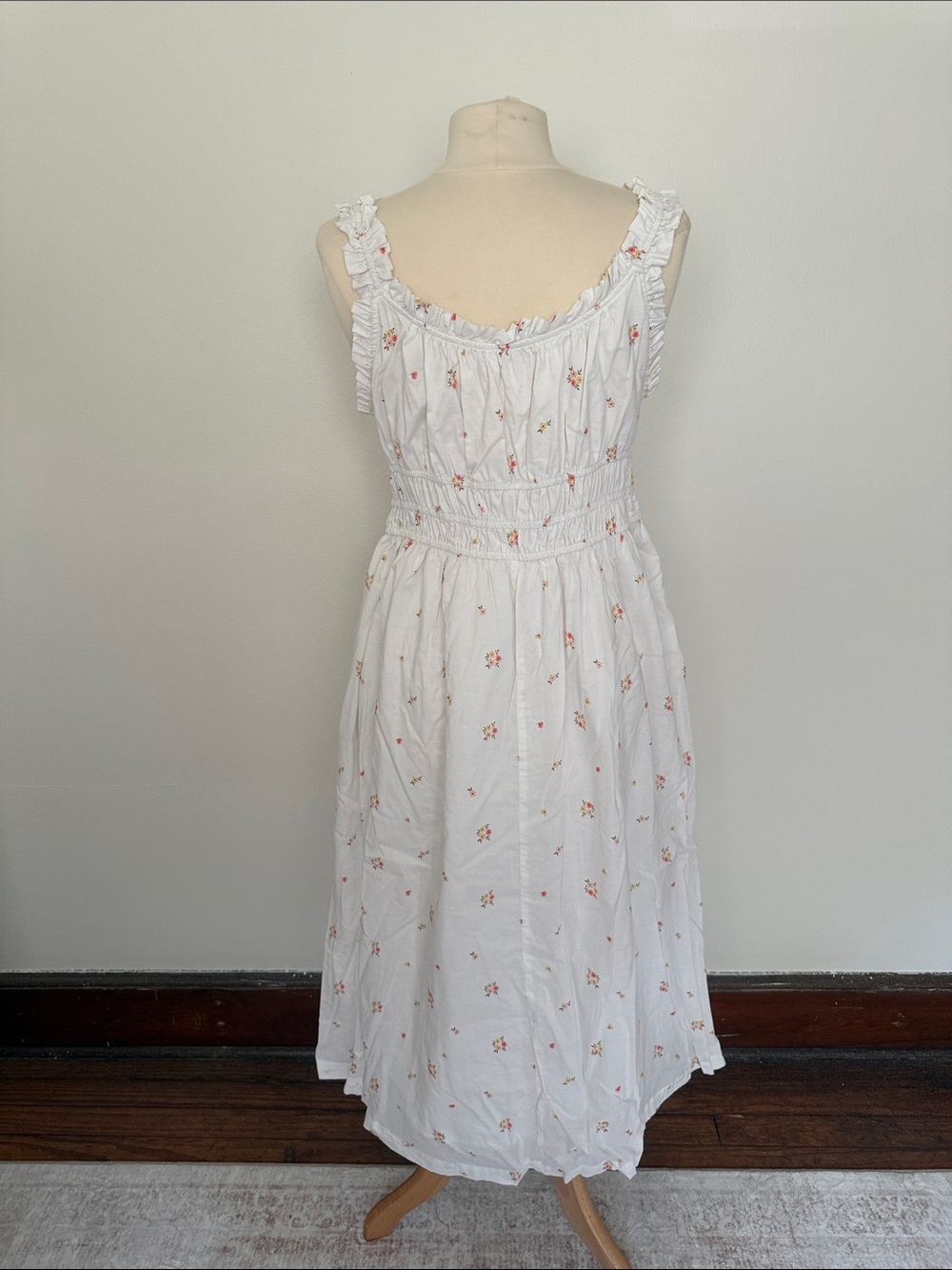 White Floral Tie-Front Midi Dress - Picture 4 of 6